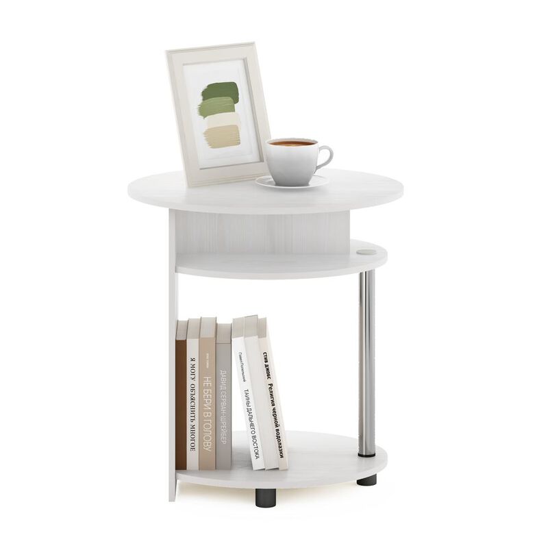Furinno JAYA Simple Design Oval End Table, White Oak, Stainless Steel Tubes