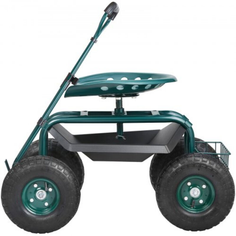 Rolling Yard Cart with Swivel Seat &ndash; Garden Workseat with Wheels, Steering Handle & Tool Tray for Lawn and Planting