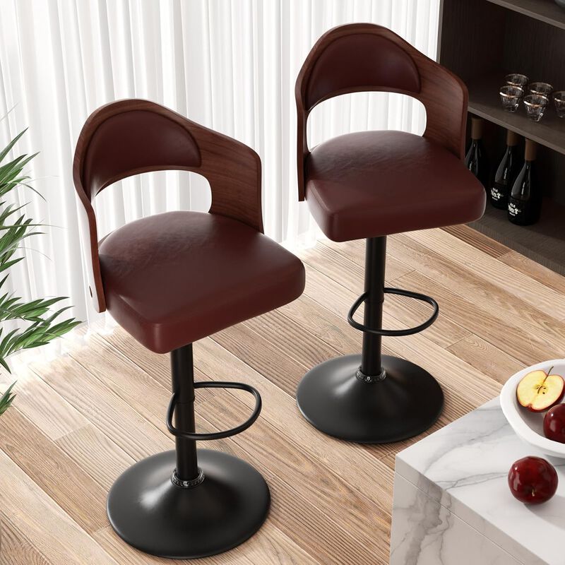 Modern Rustic Dual-Color Swivel Bar Stools Set of 2, Height Adjustable Counter Height Stools with Footrest, 360 Degree Commercial Kitchen Chairs for Home, Hotel image number 3