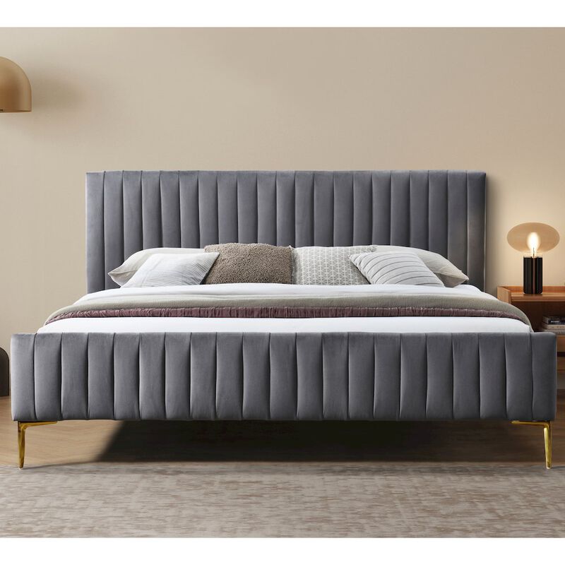 Omax Decor Julia Upholstered Contemporary Fabric King Platform Bed in Charcoal