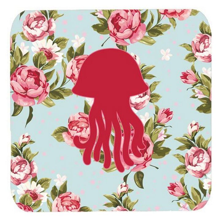 Caroline's Treasures BB1091-RS-BU-FC Jellyfish Shabby Chic Blue Roses Foam Coasters (Set of 4), 3.5 H x 3.5 W, Multicolor
