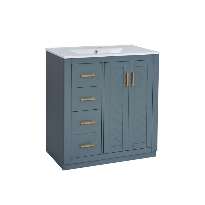 ELEMENT ACE Modern 30-Inch Bathroom Vanity with Ceramic Sink Combo and Storage Cabinet
