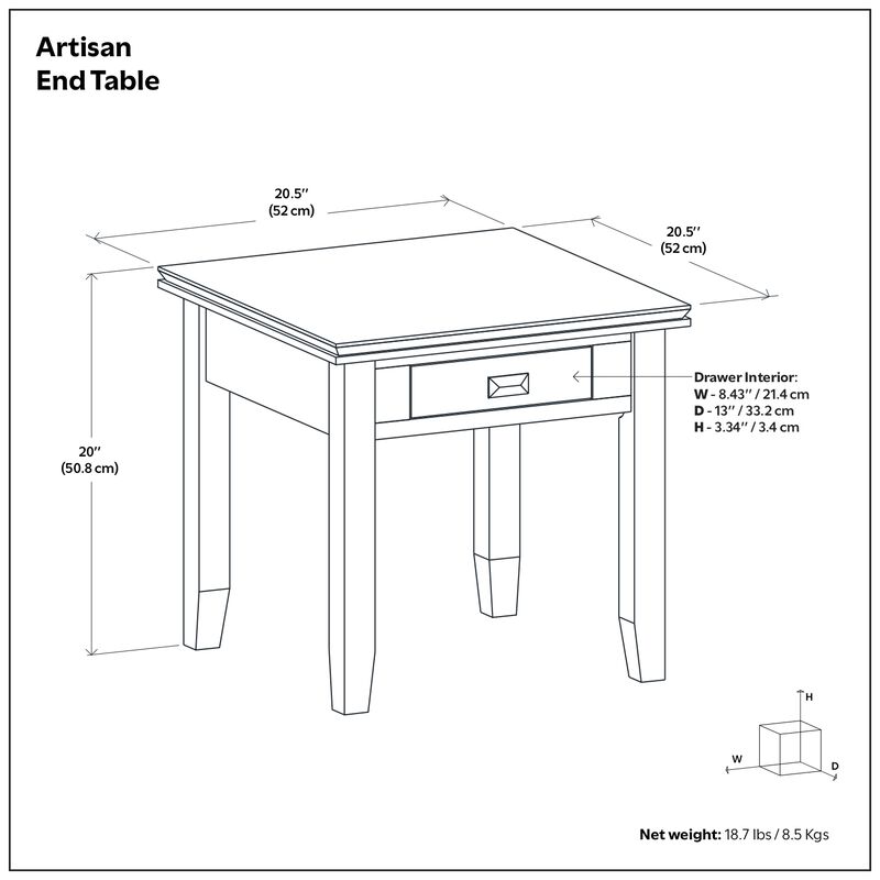 Artisan SOLID WOOD 21 inch Wide Square Transitional End Side Table in Tobacco Brown