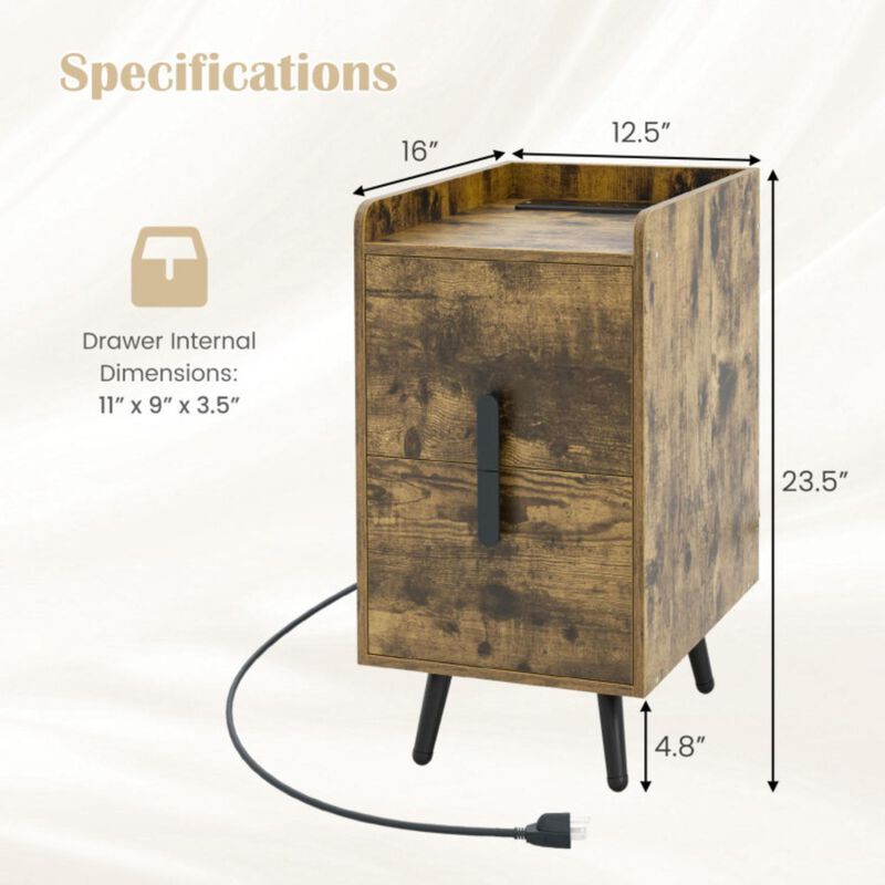 Hivvago Nightstand Side Tables with 2 Drawers and 2 USB Ports