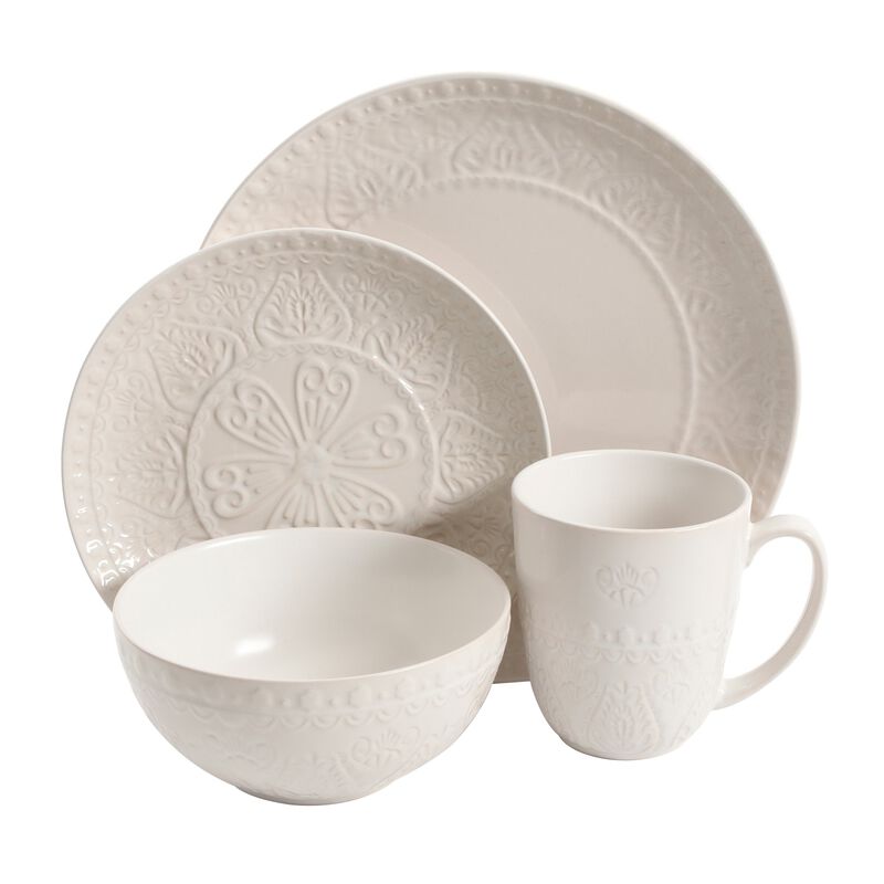 Gibson Elite Milanto 16 Piece Stoneware Dinnerware Set in Cream, Service for 4 image number 7