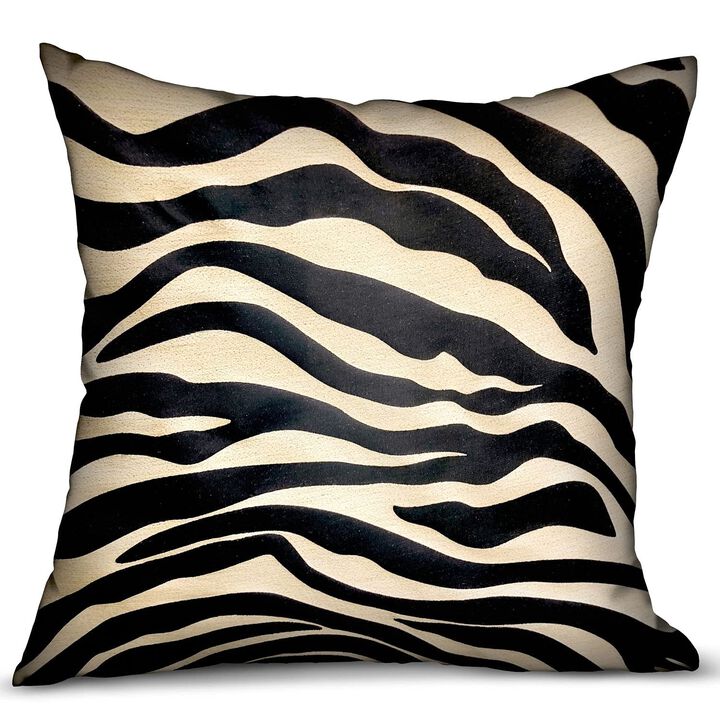 Plutus Brands Black Zebra Black Animal Motif Luxury Throw Pillow