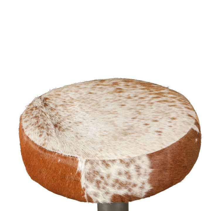 World Interiors Melbourne 16in Brown Cowhide Leather and Iron Bar Stool