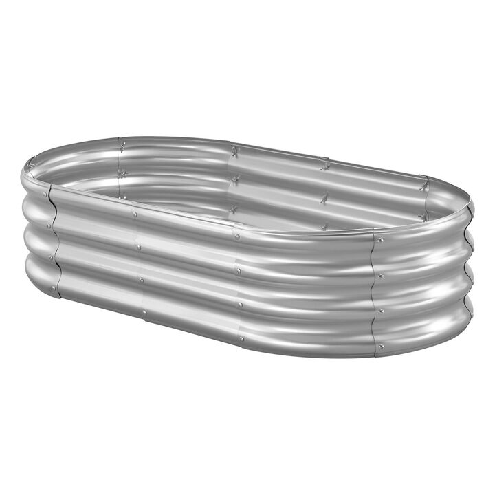 Oval Galvanized Raised Garden Bed Open Bottom Metal Planter for Outdoor Gardening-Galvanized Color