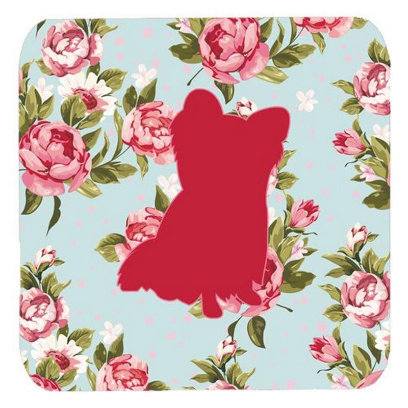 Caroline's Treasures BB1115-RS-BU-FC Chihuahua Shabby Chic Blue Roses Foam Coasters (Set of 4), 3.5 H x 3.5 W, Multicolor