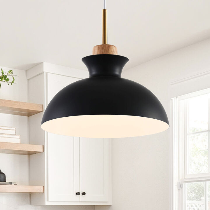 11" Modern Black Dome Pendant Light with Adjustable Cord for Bedroom, Kitchen Island or Living Room
