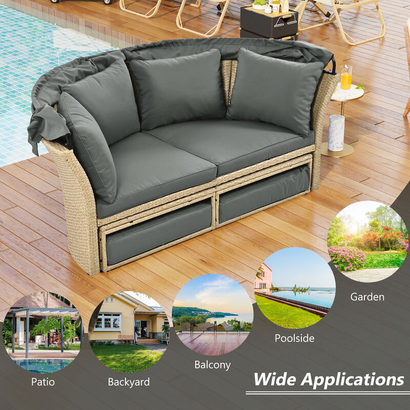 Merax Outdoor Patio Daybed Wicker Rattan Sofa with Canopy