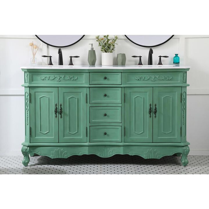 Elegant Kitchen and Bath 60 inch double Bathroom vanity in vintage mint
