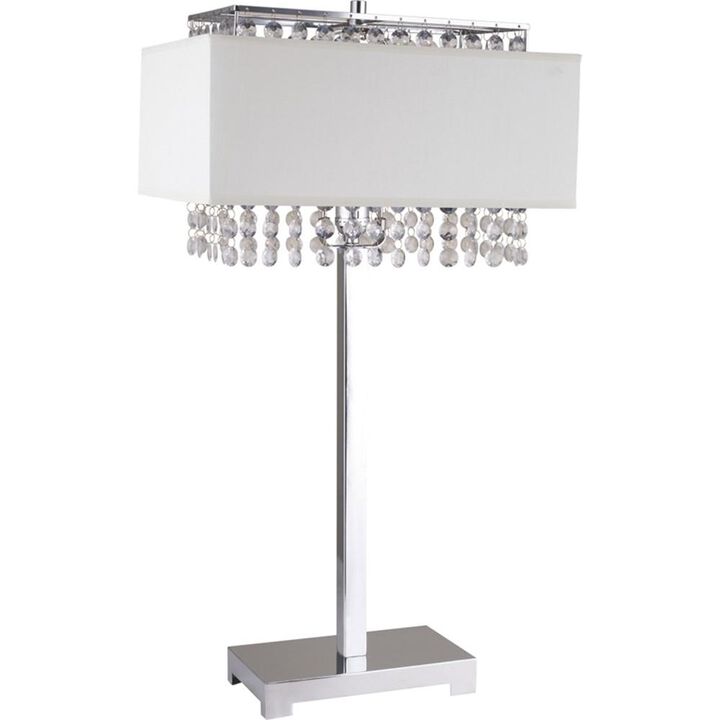Hivvago 28" Silver Table Lamp With Faux Crystals and White Rectangle Shade