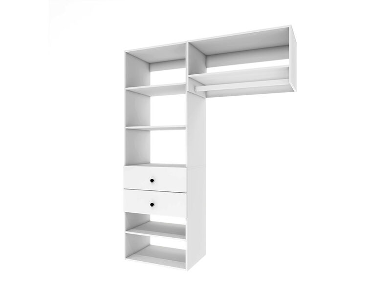 Wood Closet System with 2 Drawers Modular  Storage Cabinet, Hanging Rod and 6 Shelves Clothes Garment Rack Wall Mount or Built-in Organizer for Bedroom&nbsp;