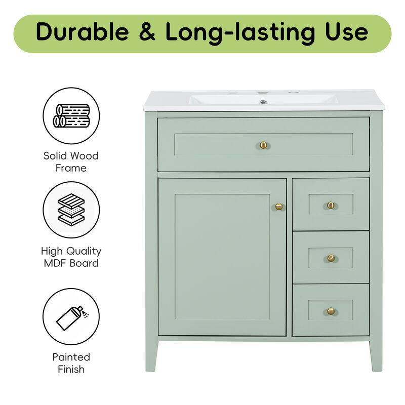 Merax Bathroom Storage Vanity with Left Adjustable Shelving Cabinet & 3 Right Smooth-Glide Drawers image number 8