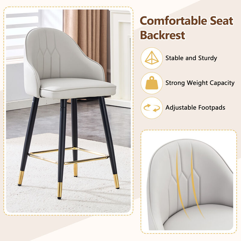 Whisen 26" Bar Stools Set of 2, PU Leather Metal, Adjustable Footrest for Kitchen Island Home Bar image number 5