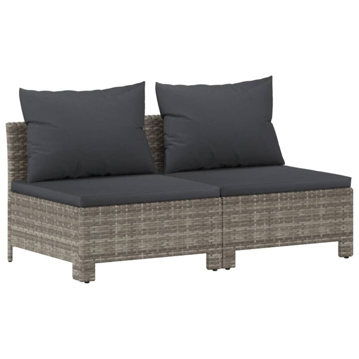 vidaXL 2-Seater Patio Sofa with Cushions Gray Poly Rattan
