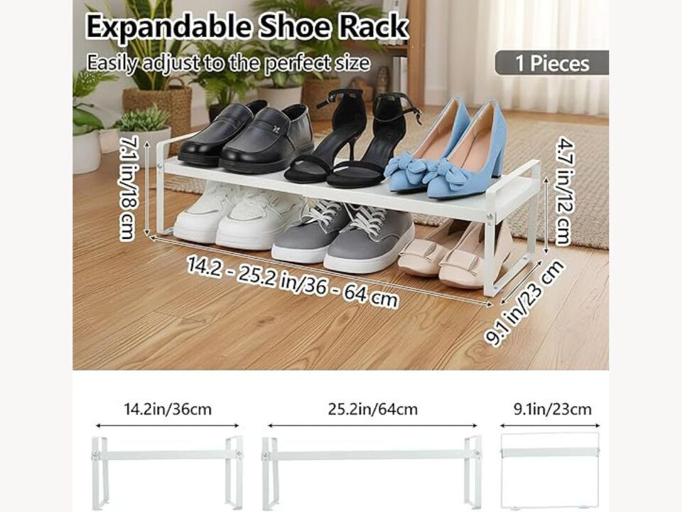 Metal Shoe Organizer 1 Tier Adjustable Shelves Closet Storage 7 Inch