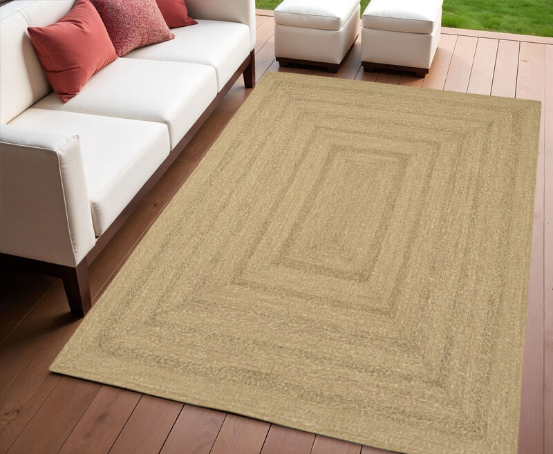HomeRoots 4' X 6' Natural And Brown Handmade Indoor Outdoor Area Rug image number 1