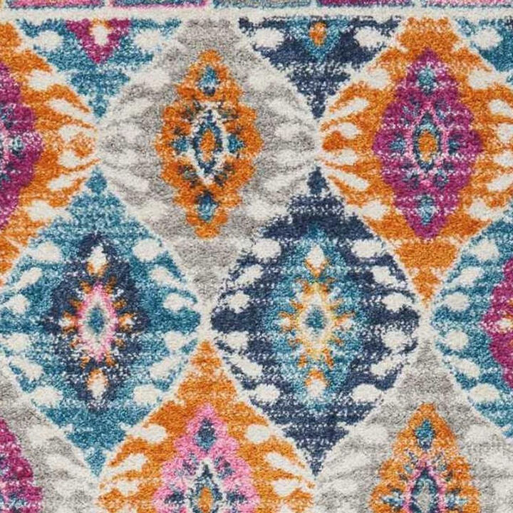 HomeRoots 8' X 10' Gray Blue And Orange Ogee Distressed Area Rug