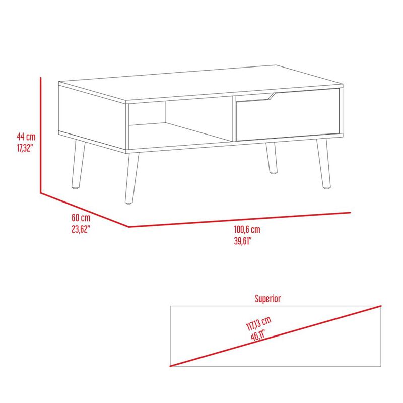 Oslo Coffee Table, One Drawer, One Open Shelf, Four Legs -Dark Walnut