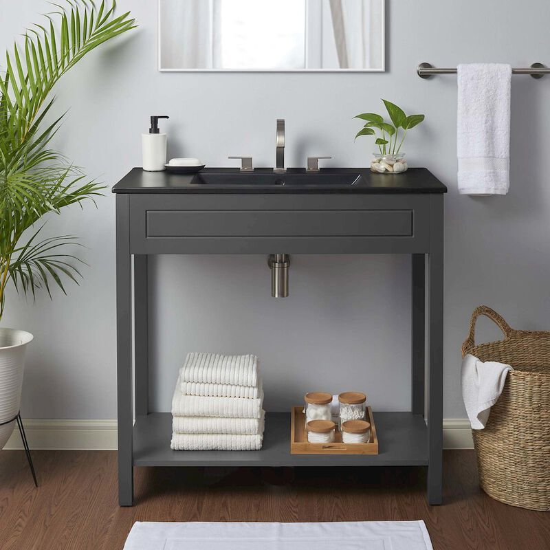Modway Altura 36" MDF Ceramic and Particleboard Bathroom Vanity in Gray/Black image number 7