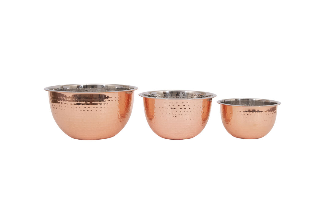 Hammered Stainless Steel Bowls in Copper Finish (Set of 3 Sizes)
