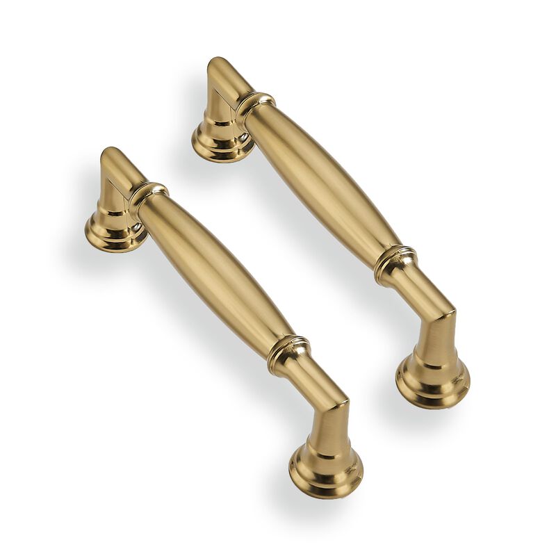 CABDM 2 Pack 3-3/4 Inch Hole Center Brushed Brass Cabinet Pulls Solid Satin Brass Cabinet Handles Solid Hardware Handle for cabi