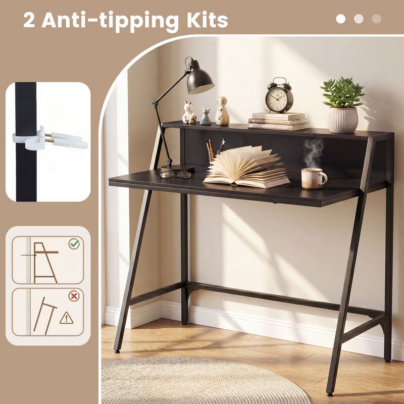 Home Desk with Raised Shelf and Metal Frame for Work and Study image number 5