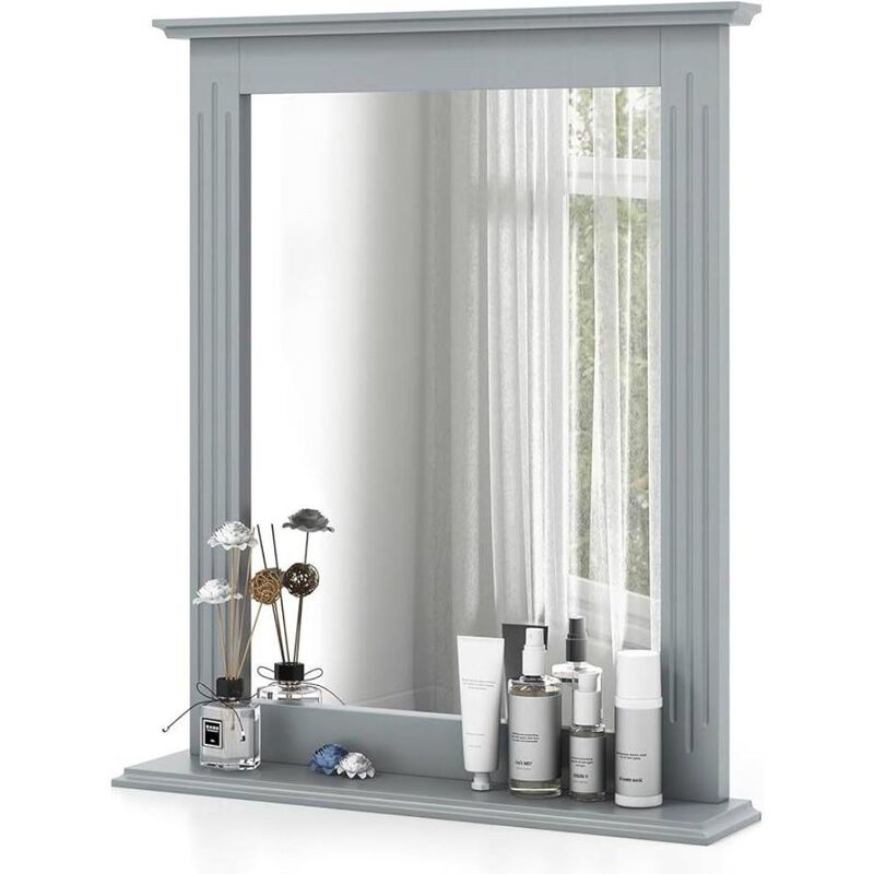 Hivvago 27-in x 22.5-in Bathroom Wall Mirror with Shelf in Gray Wood Finish