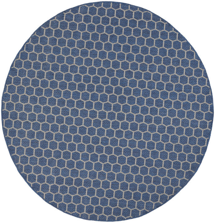 HomeRoots 8' Blue And Ivory Geometric Indoor Outdoor Area Rug