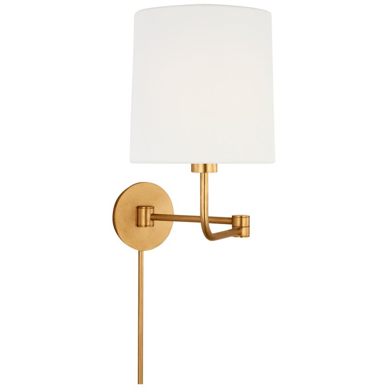 Go Lightly Swing Arm WallLight in Gold - Linen Shade