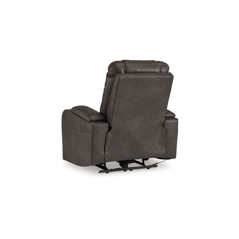 Callum Power Recliner Chair, Adjustable Headrest, Gray Faux Leather - Benzara