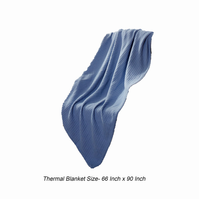 Nyx Twin Size Ultra Soft Cotton Thermal Blanket, Textured Feel, Denim Blue - Benzara