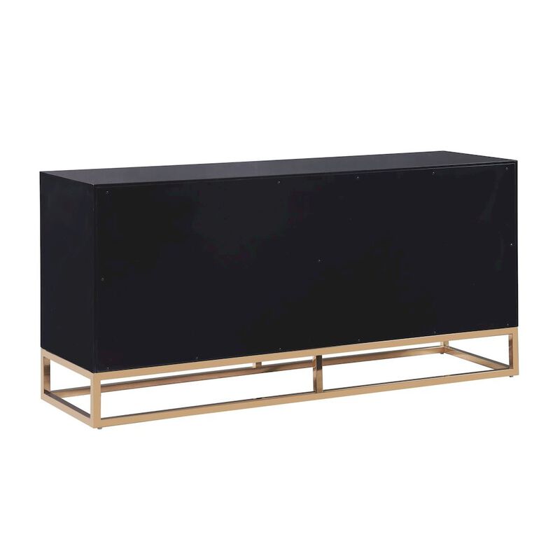 Best Master Furniture Senior 64" Lacquer Wood 4-Compartment Sideboard, Gold Accents - Black image number 3