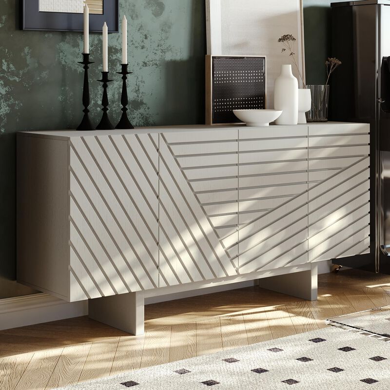 Clihome 63"Sideboard Buffet Cabinet with Adjustable Shelf,Brown Line