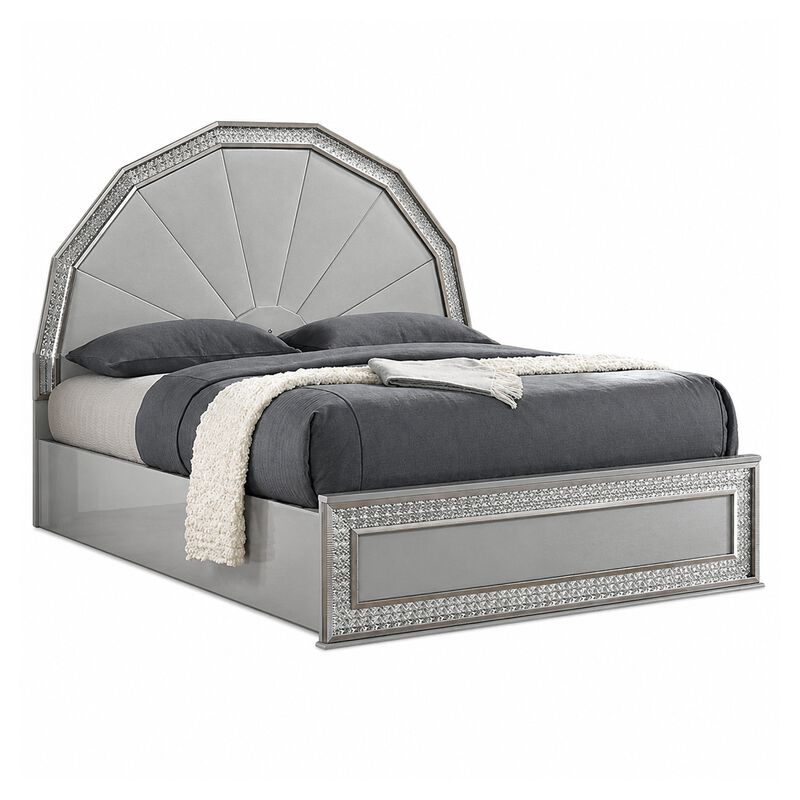 3pc King Bedroom Set, Metallic Gray, Silver Wood, 2 Nightstands image number 2
