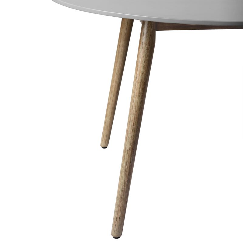 Kilo Dining Table, Brown Wood Legs, 47 Inch Round Gray Superstone Top