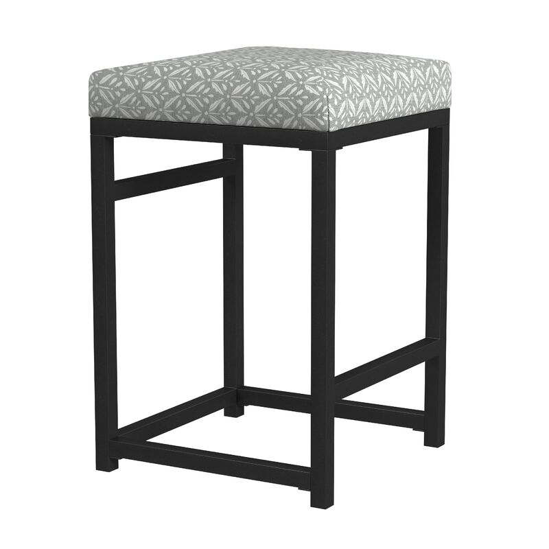 Toko Backless Counter Stool, Floral Gray Polyester, Black Metal image number 2