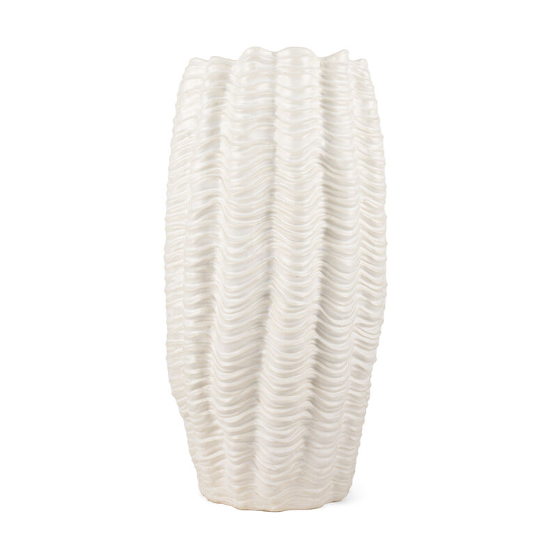 HomeRoots 24" Cream Cylinder Ceramic Sculptural Waves Table Vase image number 0