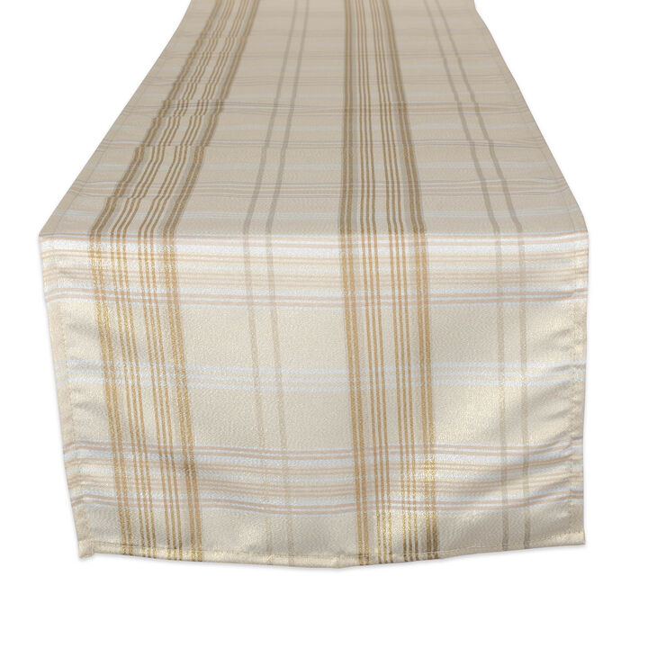 108" Beige and Brown Plaid Rectangular Table Runner