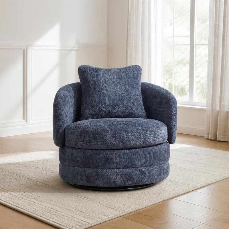 GOODSILO 30 Inch Wide 360 Degree Swivel Barrel Accent Chair Chenille Upholstered Comfy Single Armchair for Living Room Bedroom and Lounge image number 2