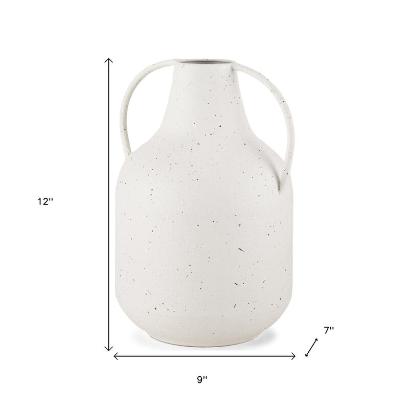 HomeRoots 12" White Speckle Metal Amphora Table Vase image number 3