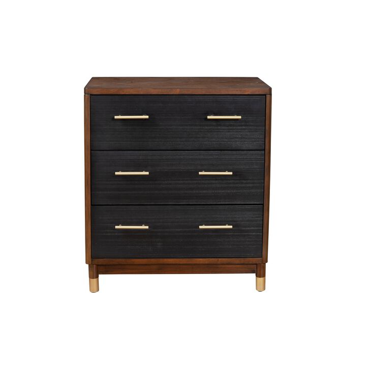 Chest with 3 Drawers and Round Legs, Brown and Black-Benzara