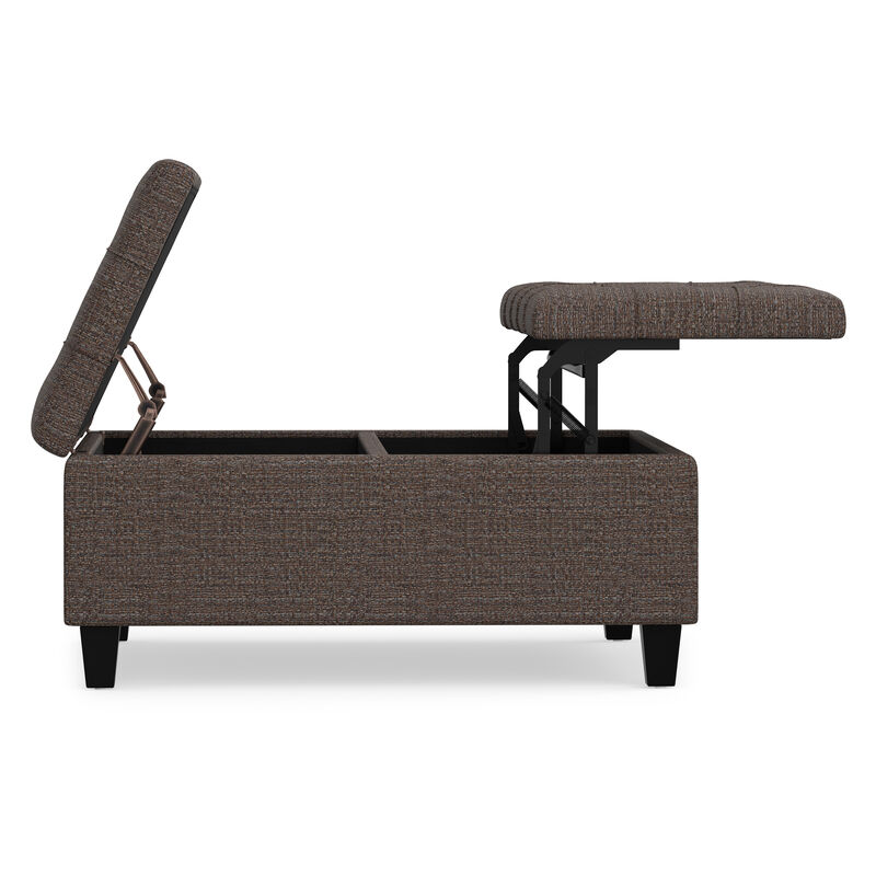 Harrison 36 inch Wide Transitional Square Coffee Table Storage Ottoman in Mink Brown Tweed Look Fabric image number 3