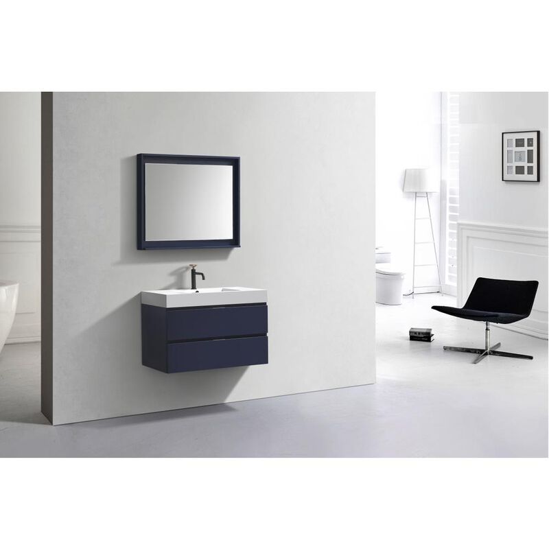 Kubebath Bliss 36 Blue  Wall Mount Modern Bathroom Vanity