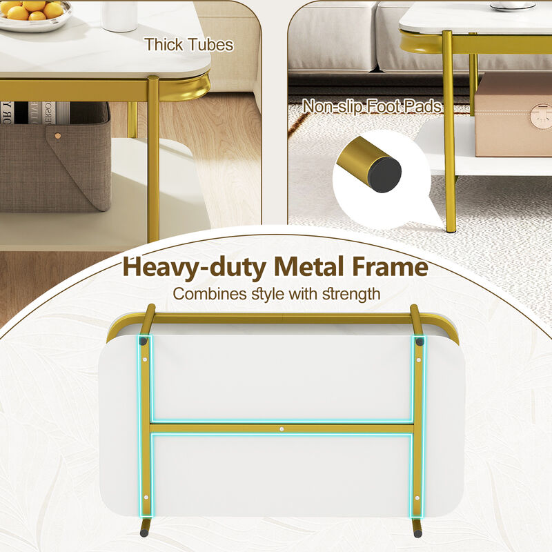 Rectangular Coffee Table with Sintered Stone Top and 2 Tier Storage image number 4