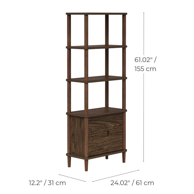 Teamson Home Ellery Freestanding 5-Tier Storage Cabinet with Open Shelves & Drawers, Walnut image number 2