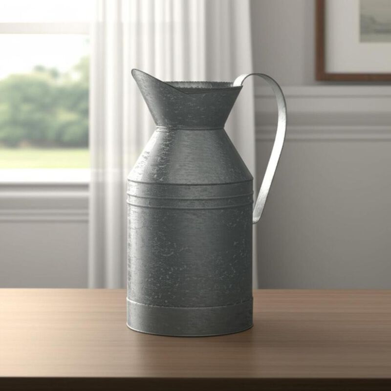 Hivvago 11 Inch Gray Metal Jug Vase