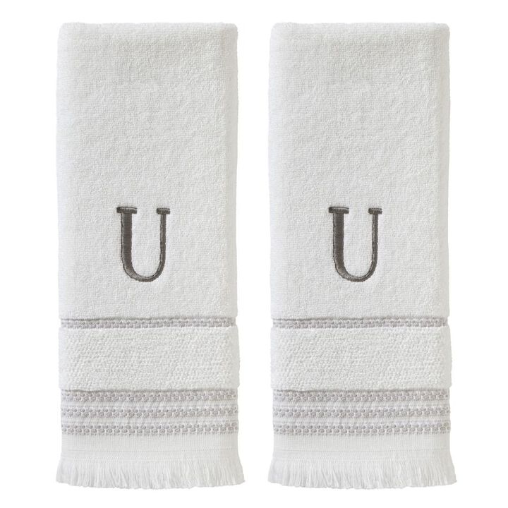 SKL Home By Saturday Knight Ltd Casual Monogram Hand Towel Set U - 2-Count - 16X26", White